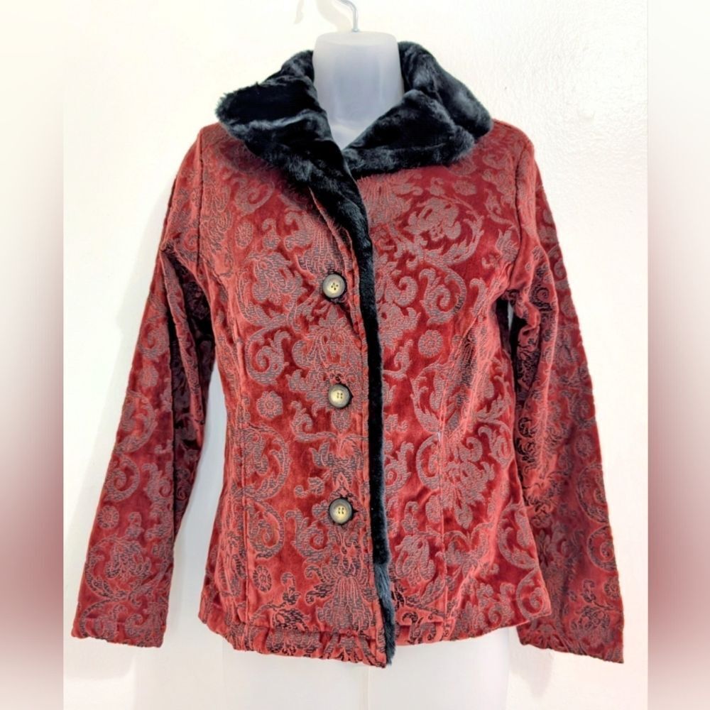 VTG True Grit Fur Trim 90s Y2K Whimsigoth Witchy Dark Academia Cozy Jacket XS